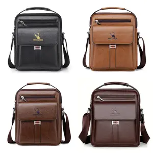 Men's Vintage PU Leather Crossbody Bag, Stylish Messenger Shoulder Bag with Adjustable Strap for Business and Travel, Fashionable Crossbody Bag, Stylish Crossbody Bags